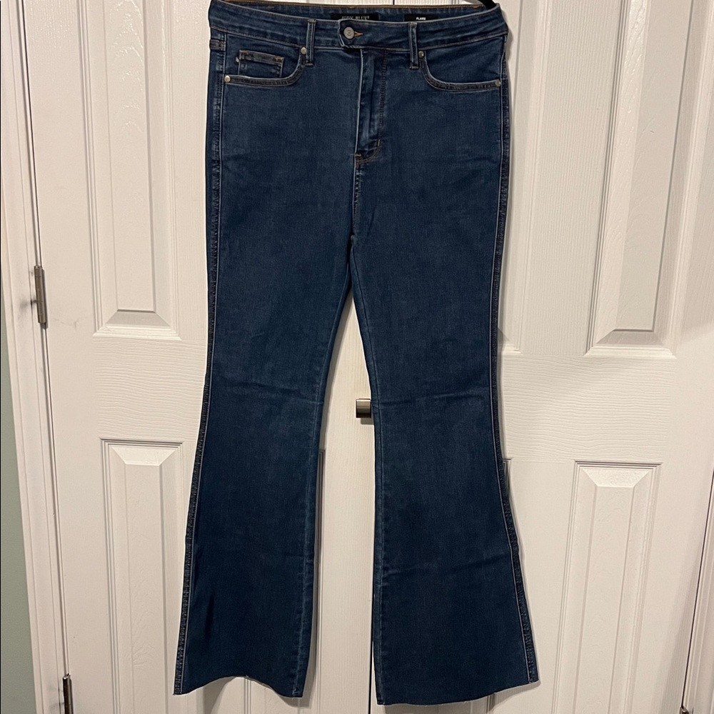 NWOT Judy Blue Dark Blue Raw Hem Flare Jeans Size 13/31